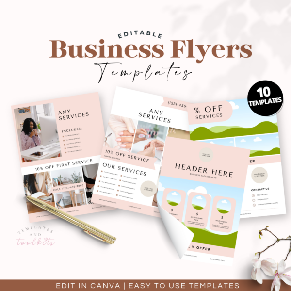 10 Business Flyer Templates, Premade Flyer Templates Editable In Canva.