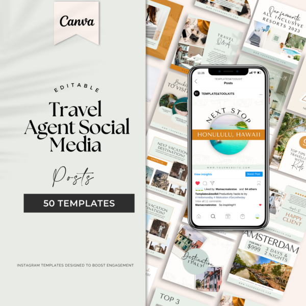 Travel Agent Instagram Post (50 Posts Templates)