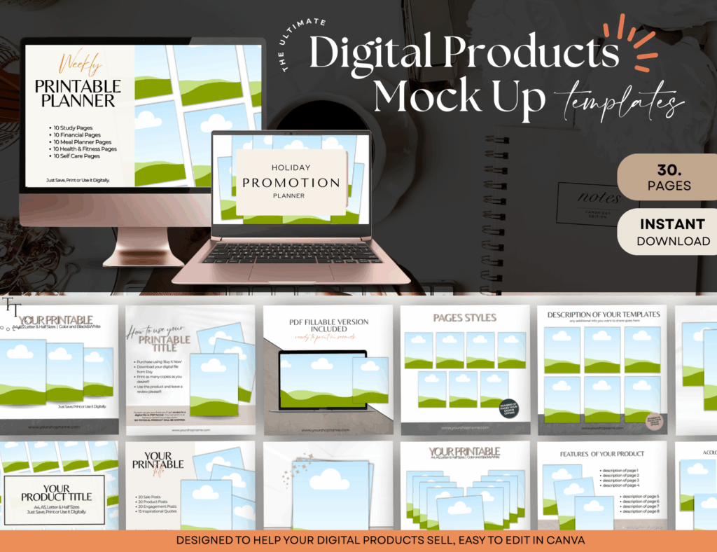 30+ Page Digital Product Mockup Template Bundle (for Canva)