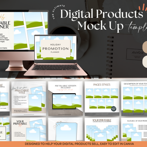30+ Page Digital Product Mockup Template Bundle (for Canva)