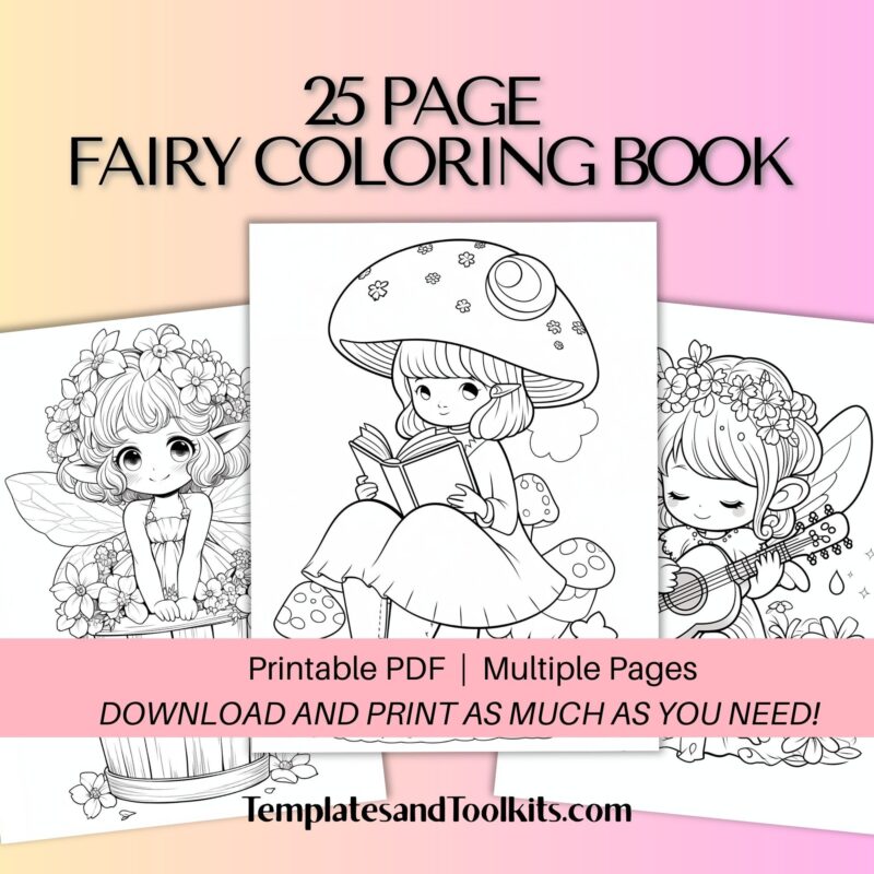 25 Page Fairy Coloring Book