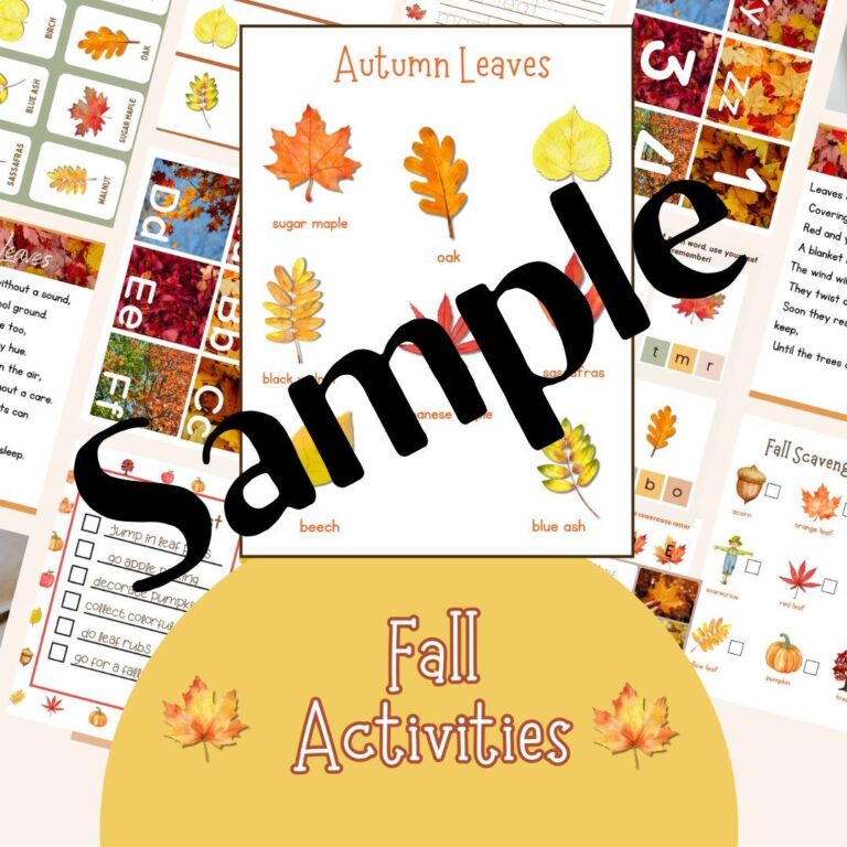 Autumn Leaves Fall Activities Pack for kids. 